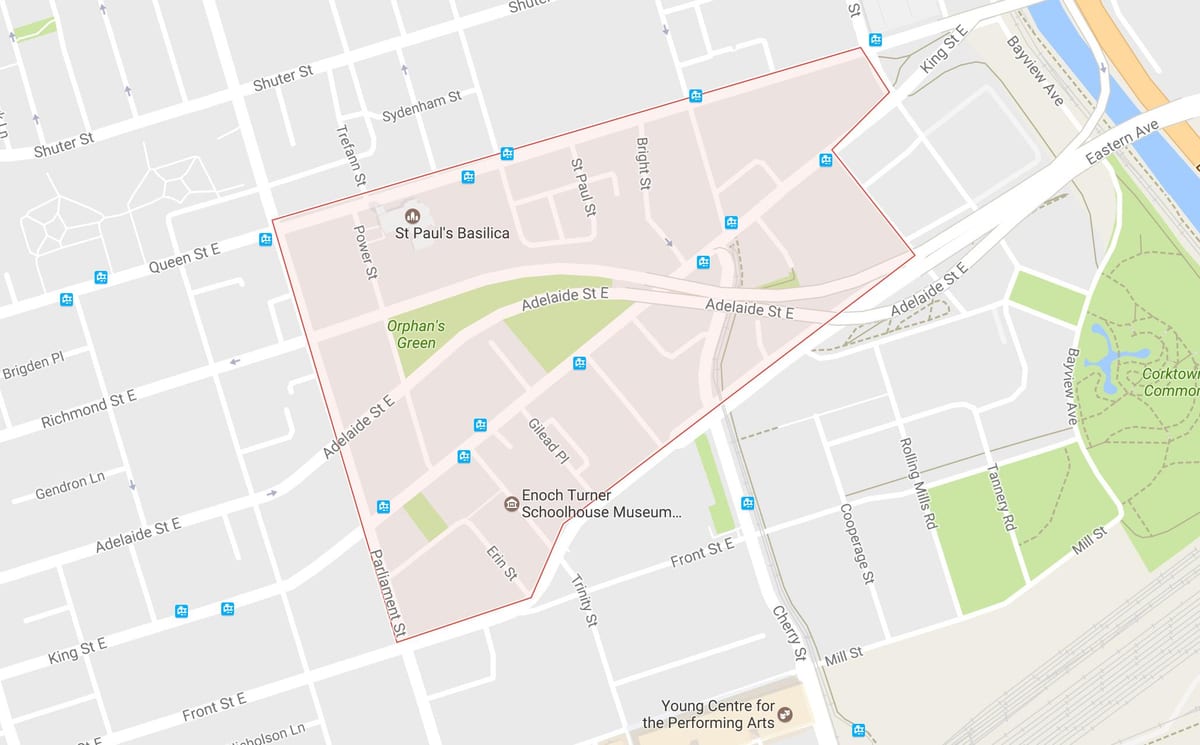 Şəhərin xəritəsi корктаун rayonunda Toronto