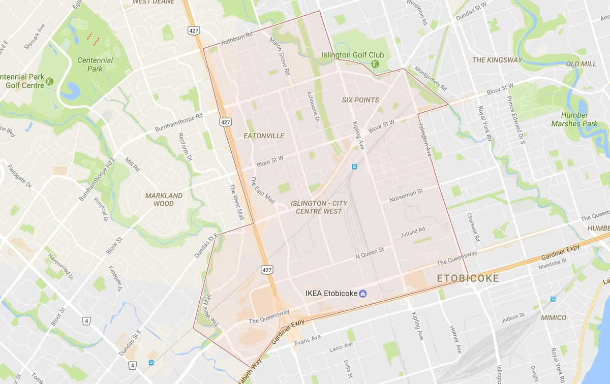 Kart Ислингтон mərkəzində rayonun Toronto