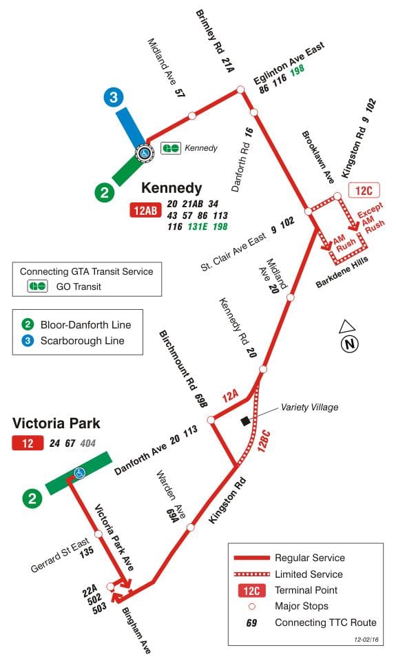 Kart ТТК 12 Kingston-ci avtobus marşrutu Toronto
