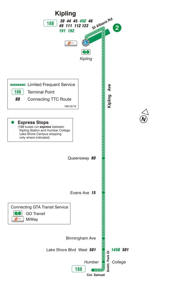 Kart ТТК 188 Киплинг raketlər Cənubi avtobus marşrutu Toronto