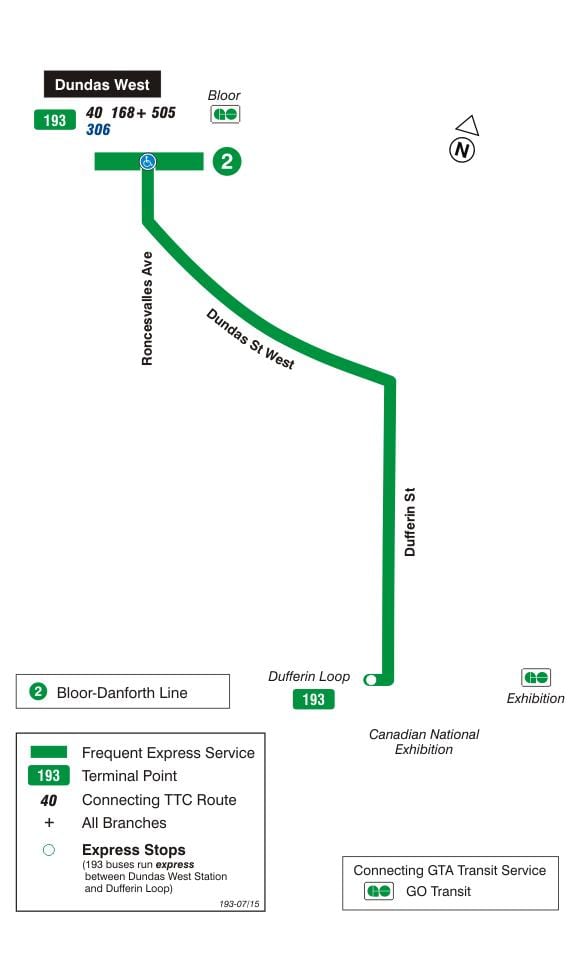 Kart ТТК 193 sərgi raket avtobus marşrutu Toronto