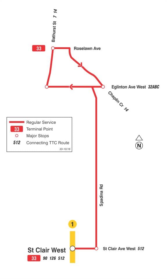 Kart ТТК 33 Forest-Hill avtobus marşrutu üzrə Toronto