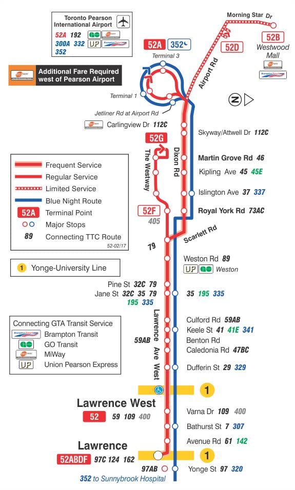 Kart ТТС 52 Лоренс Uest avtobus marşrutu Toronto