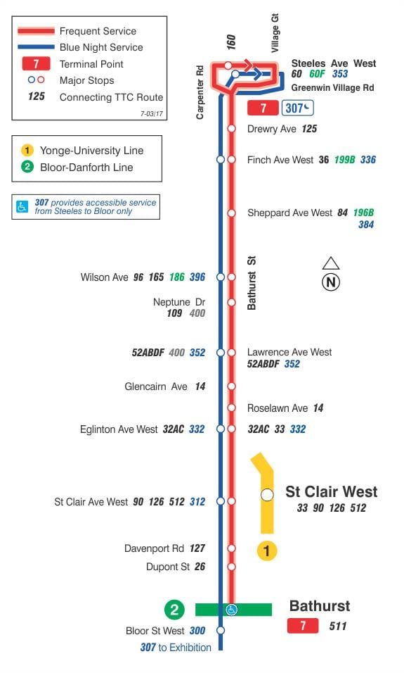 Kart ТТК 7 Батерст avtobus marşrutu Toronto
