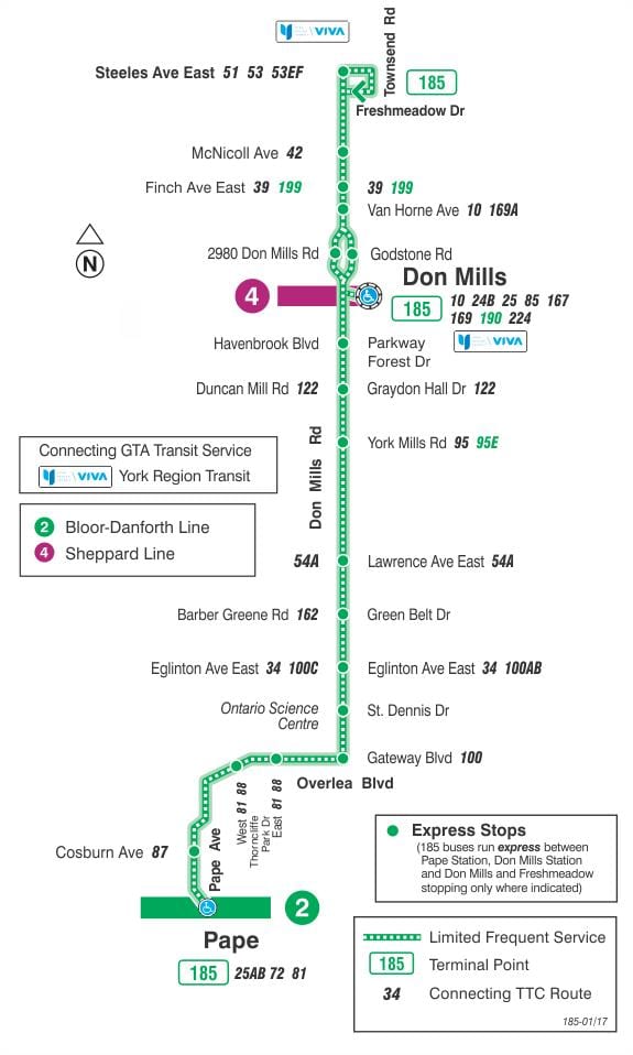 Kart ТТК 185 Don Mills raket avtobus marşrutu Toronto