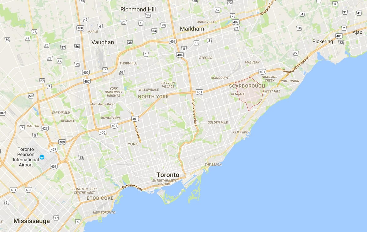 Xəritə Уоберн rayonu, Toronto