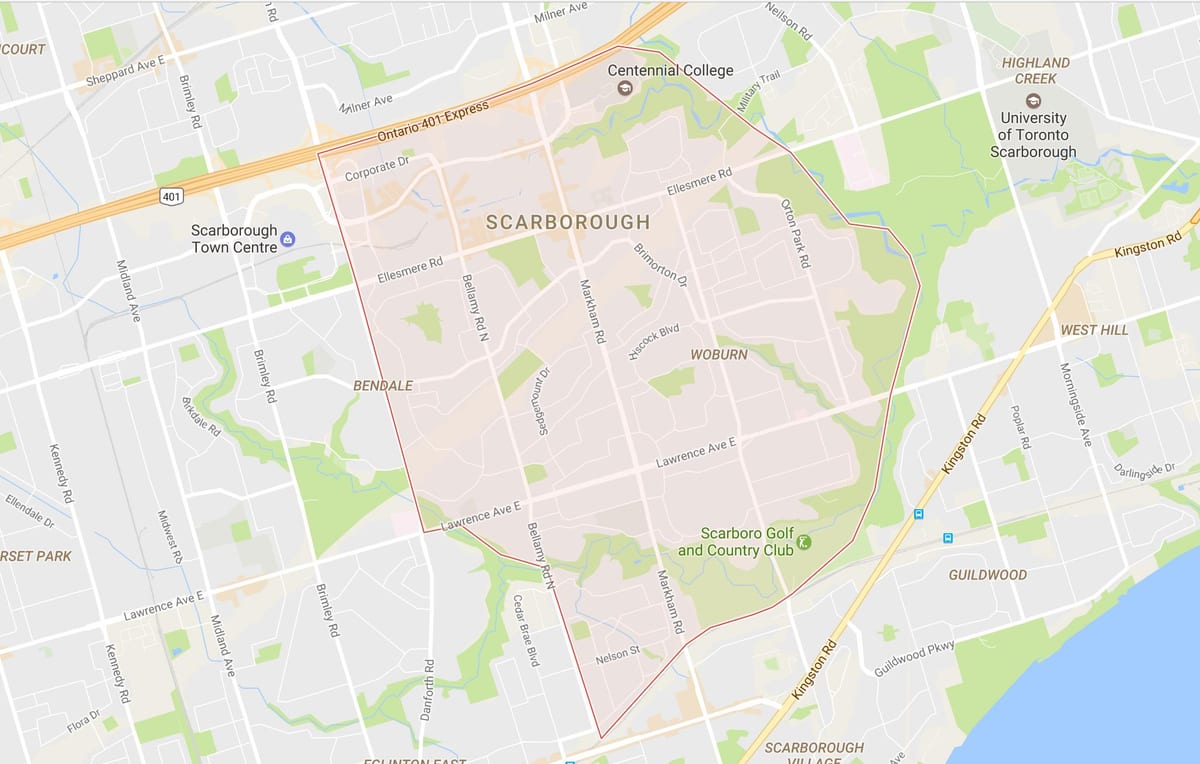 Xəritə Уоберн rayonunda Toronto