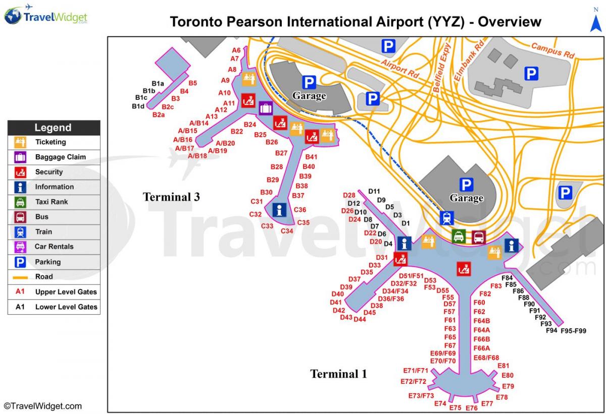 Kart Toronto Beynəlxalq hava limanı Pearson 
