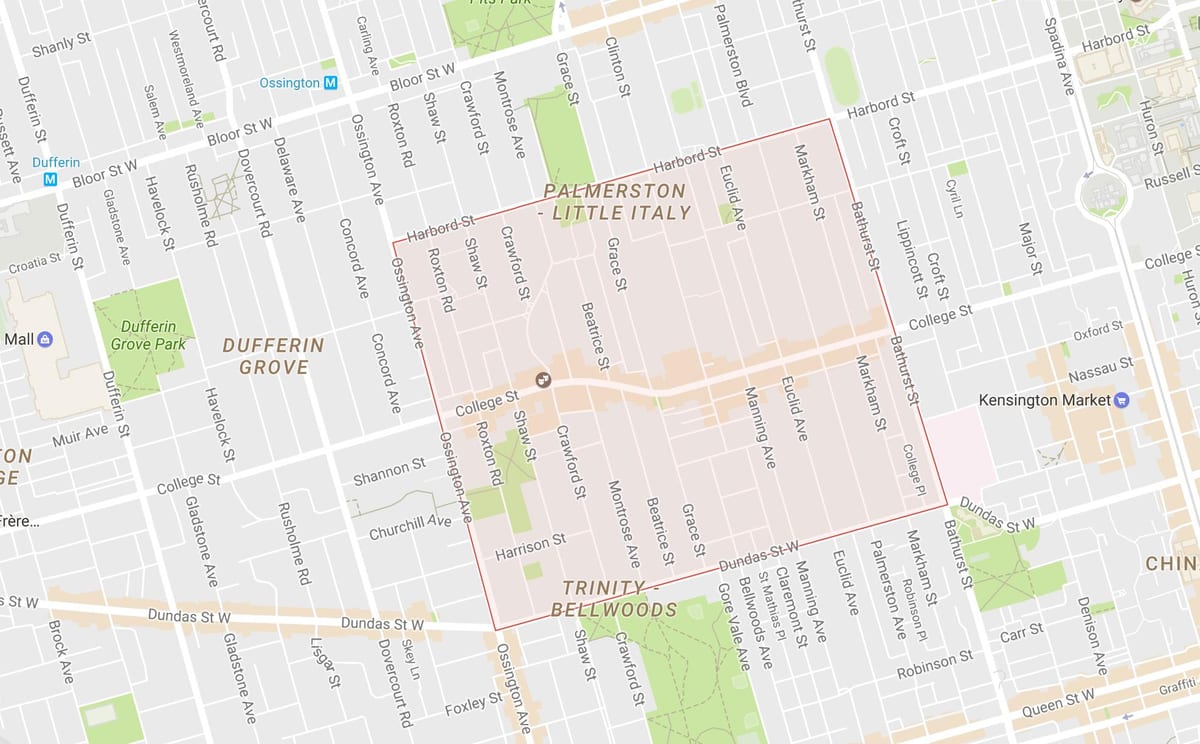 Xəritə kiçik İtaliya rayonunda, Toronto