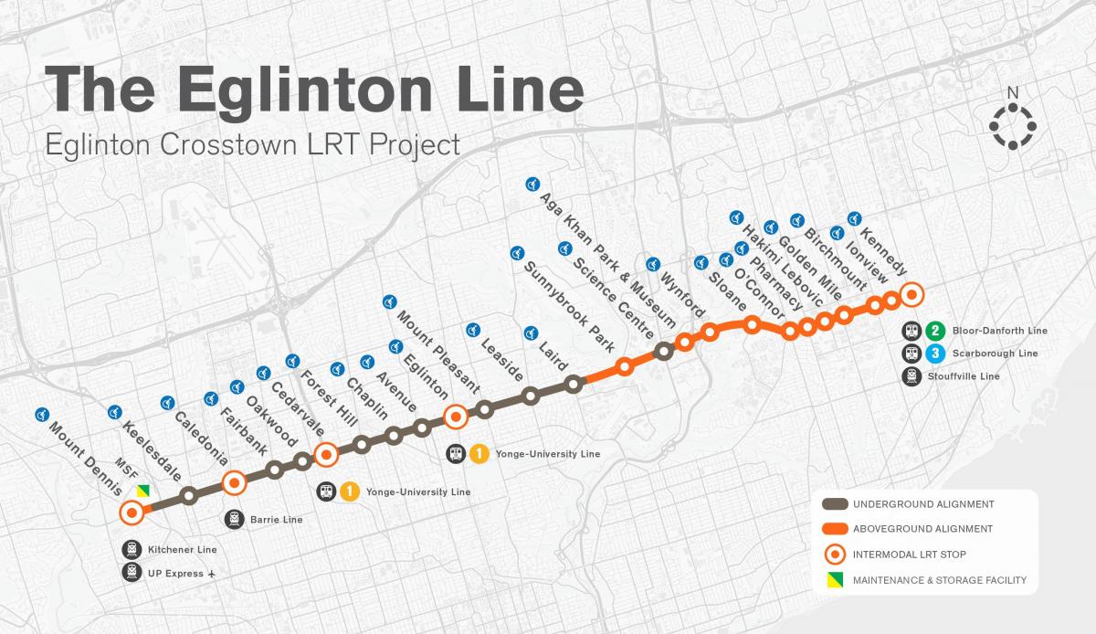 Metro xəritəsi Toronto layihənin Эглинтон xətti 
