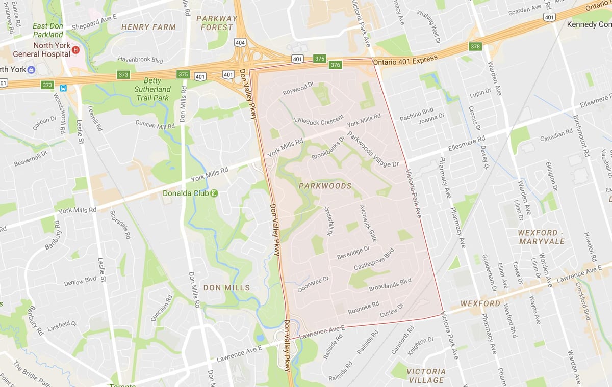 Kart Parkwoods rayonunda Toronto