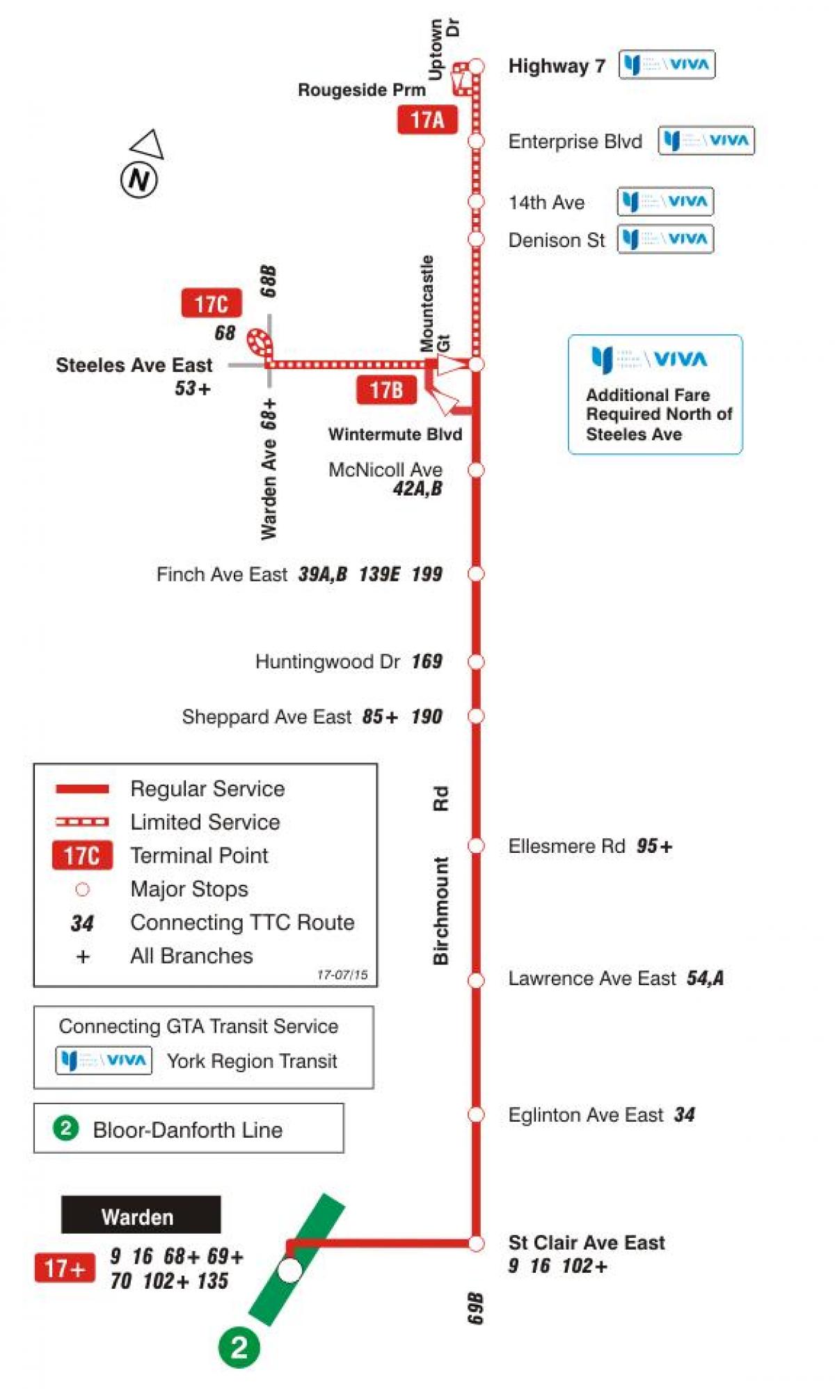 Kart ТТС 17 Birchmount avtobus marşrutu Toronto