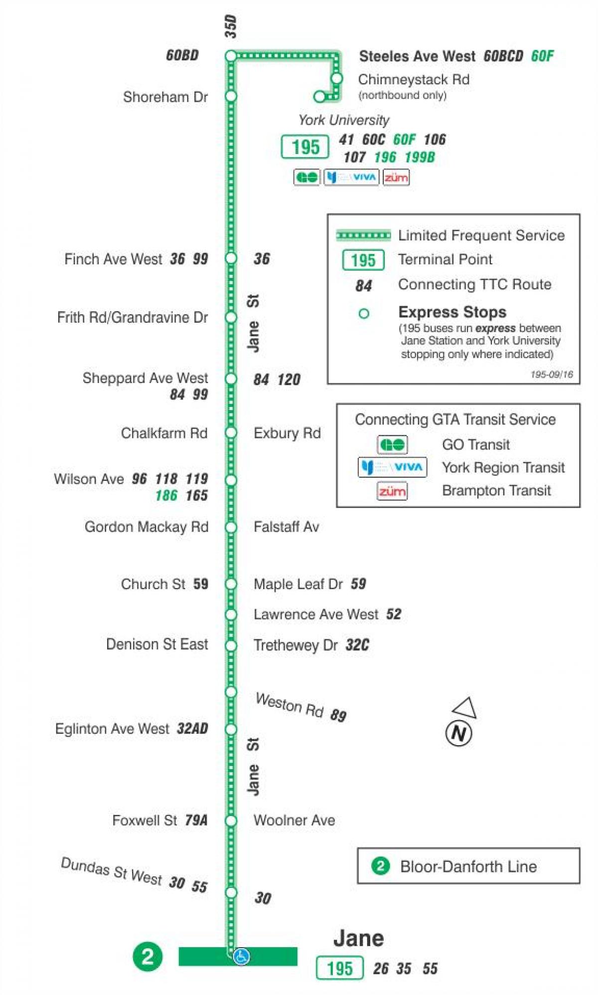 Kart ТТК 195 raket Jane avtobus marşrutu Toronto