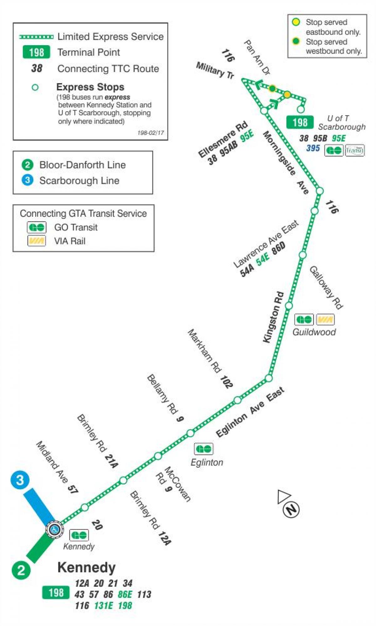 Kart ТТК 198 n t Скарборо raket avtobus marşrutu Toronto