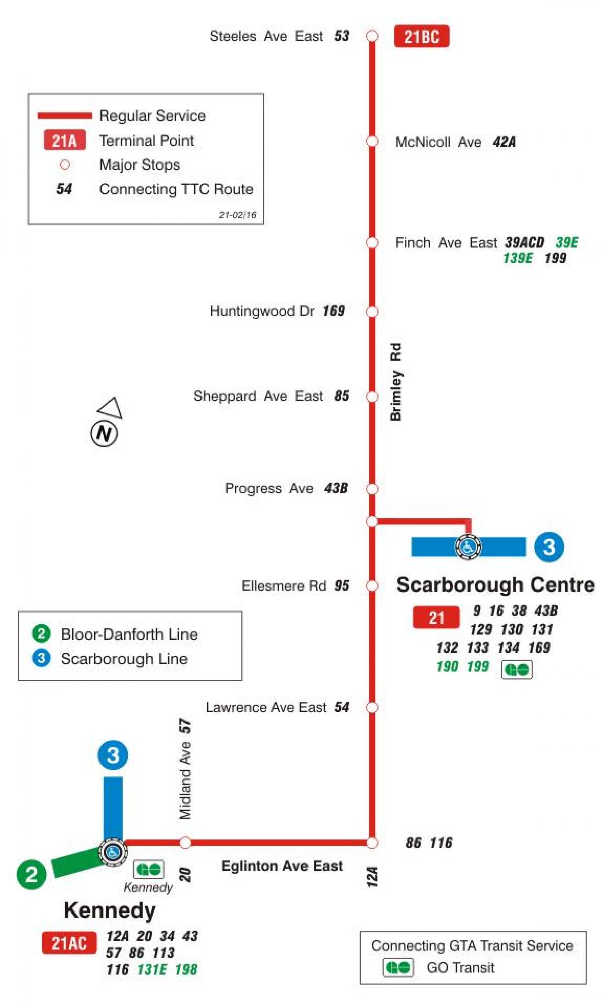 Kart ТТК 21 Бримли avtobus marşrutu Toronto