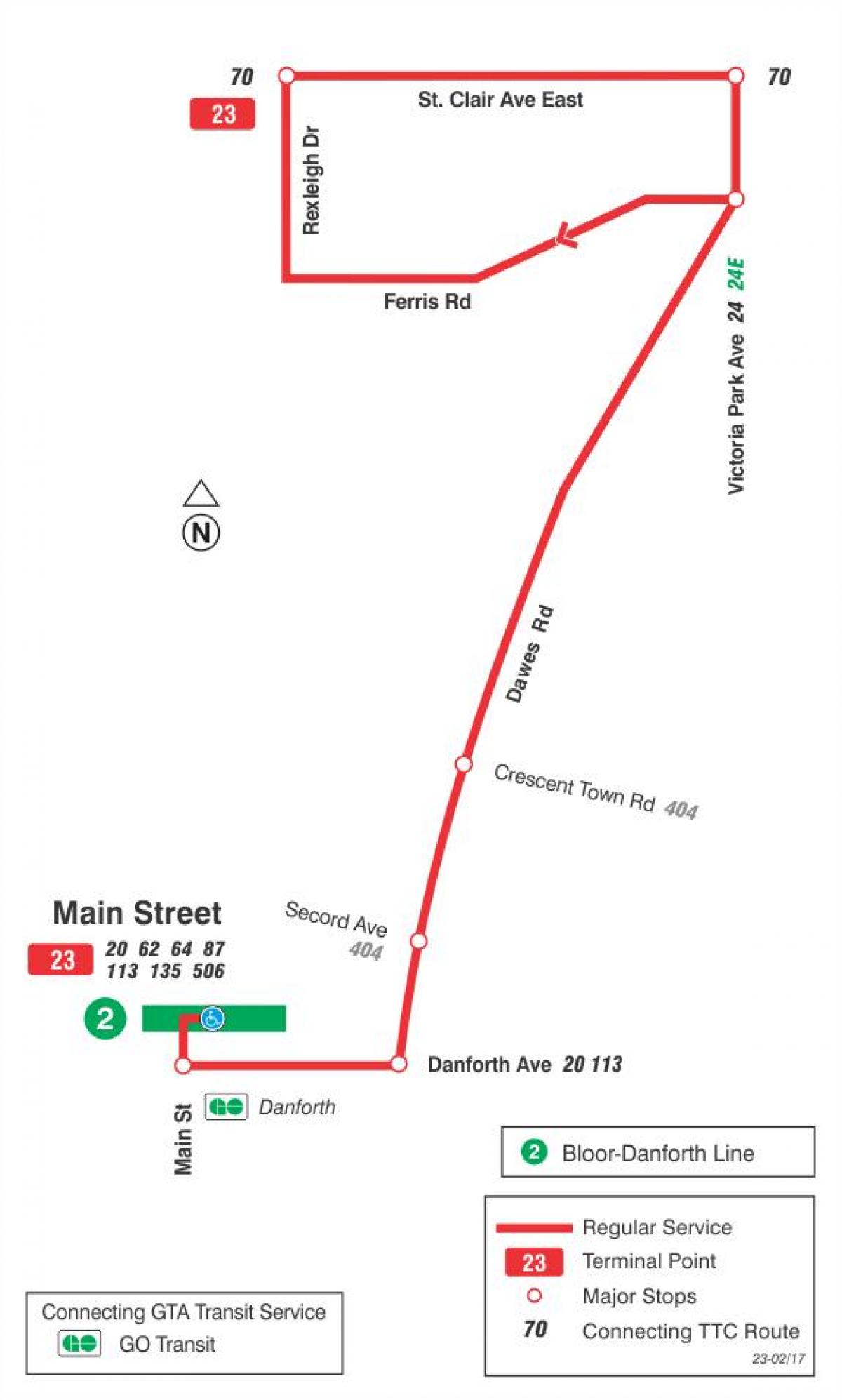 Kart ТТС 23 Дауэса avtobus marşrutu üzrə Toronto