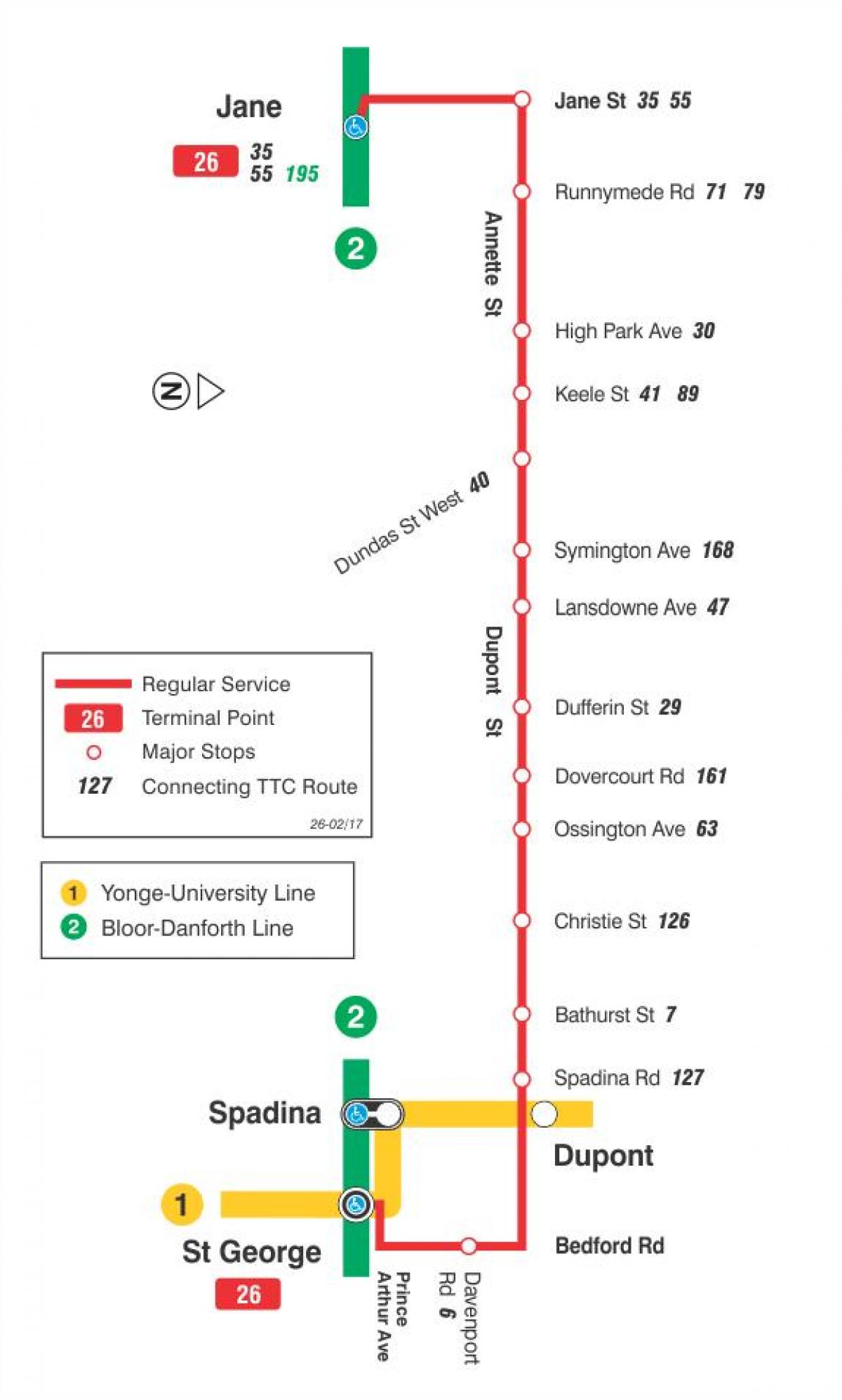Kart ТТК 26 Düpon avtobus marşrutu Toronto