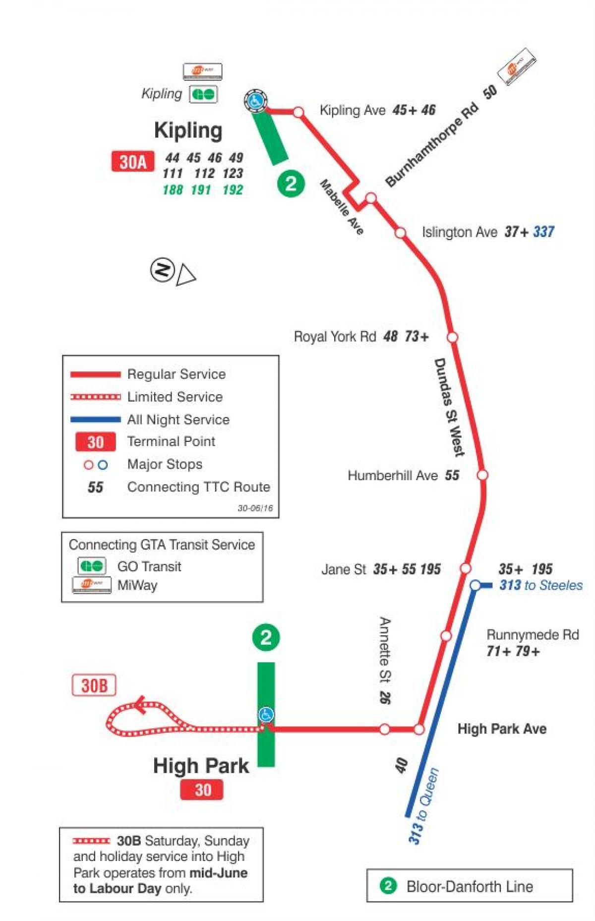 Kart ТТС 30 Ламбтон avtobus marşrutu Toronto