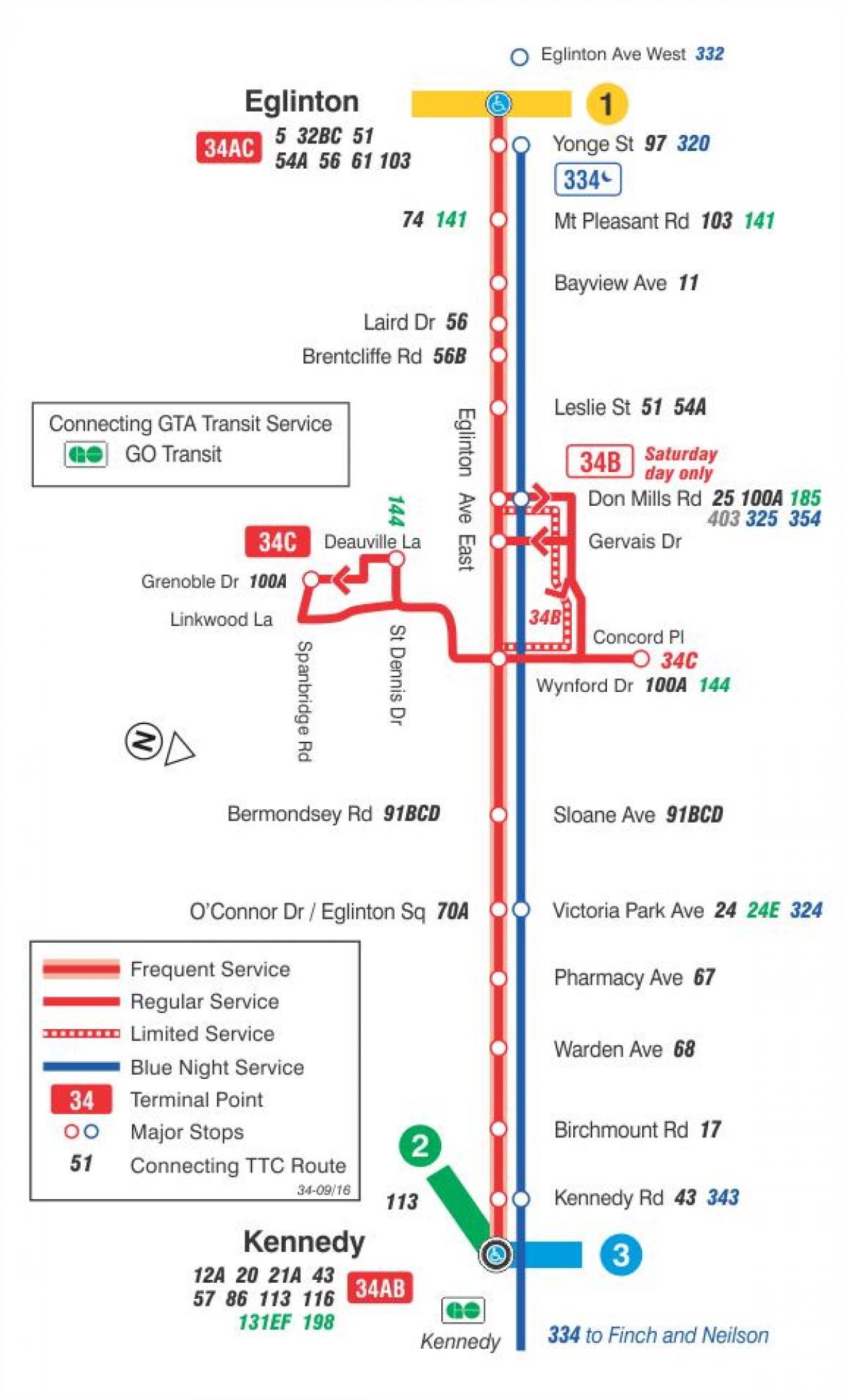 Kart ТТК 34 Эглинтон Şərq avtobus marşrutu Toronto