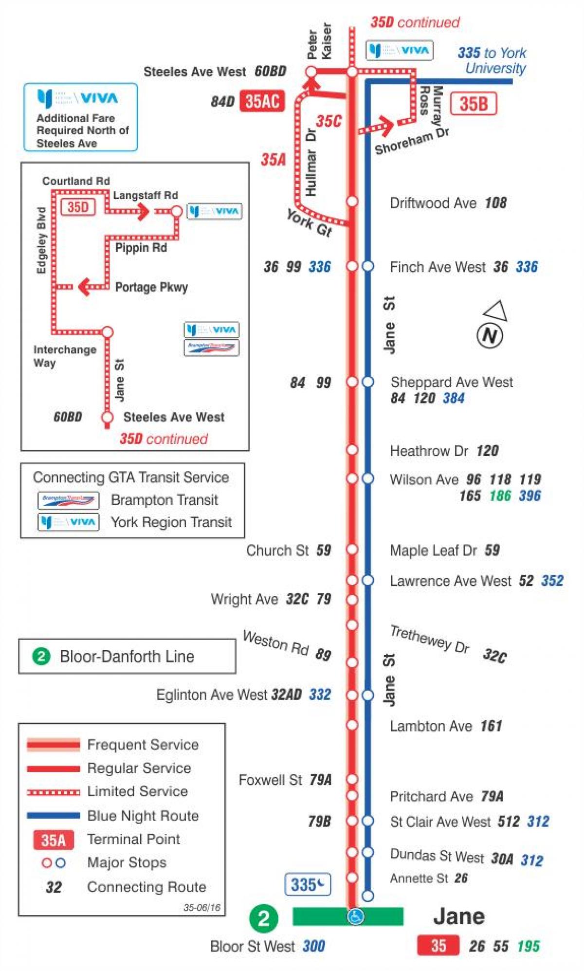 Kart ТТК 35 Jane avtobus marşrutu Toronto