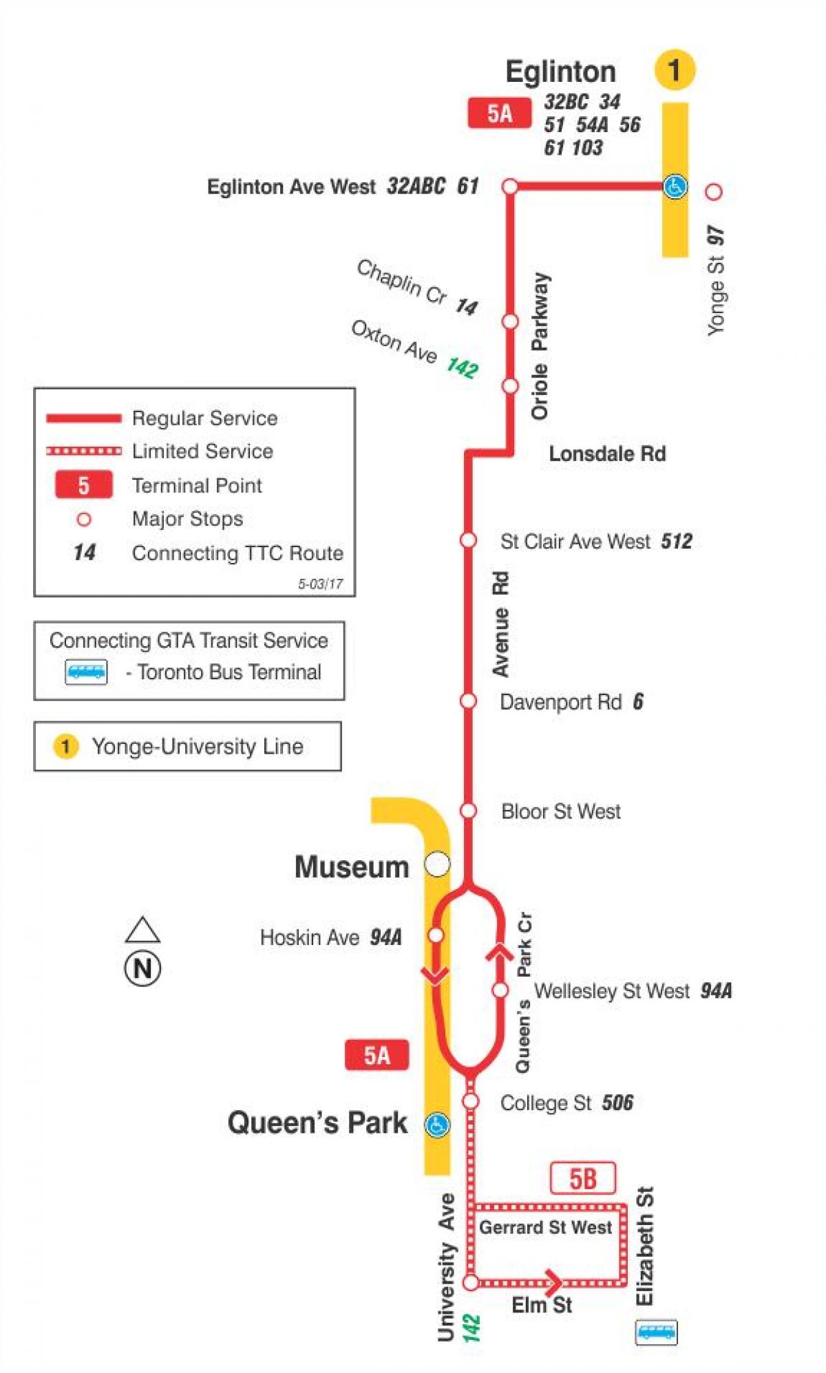 Kart ТТК 5 Prospekti cü avtobus marşrutu Toronto
