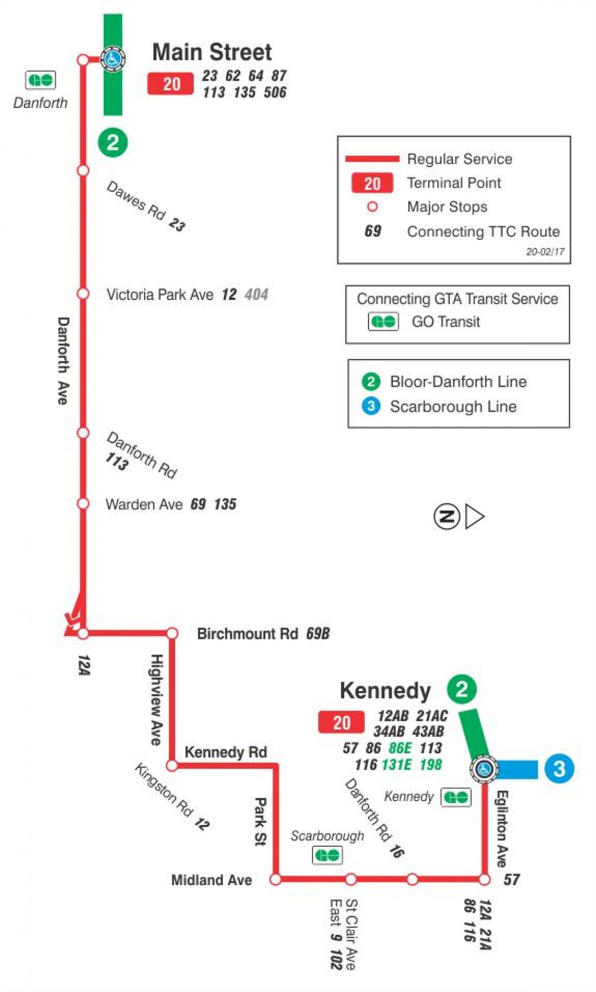 Kart ТТС 20 Клифсайд avtobus marşrutu üzrə Toronto