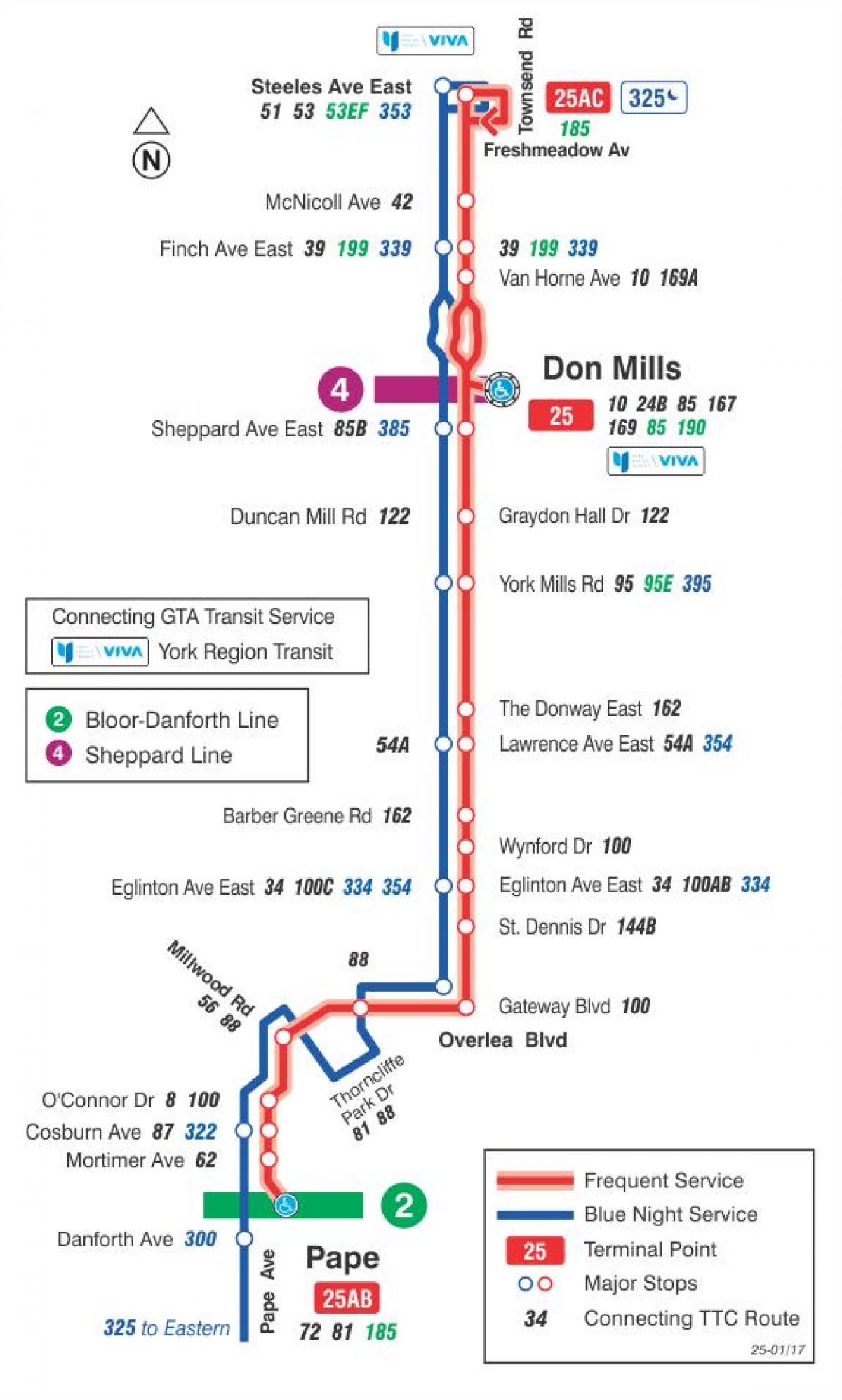 Kart ТТС 25 Don Mills avtobus marşrutu Toronto