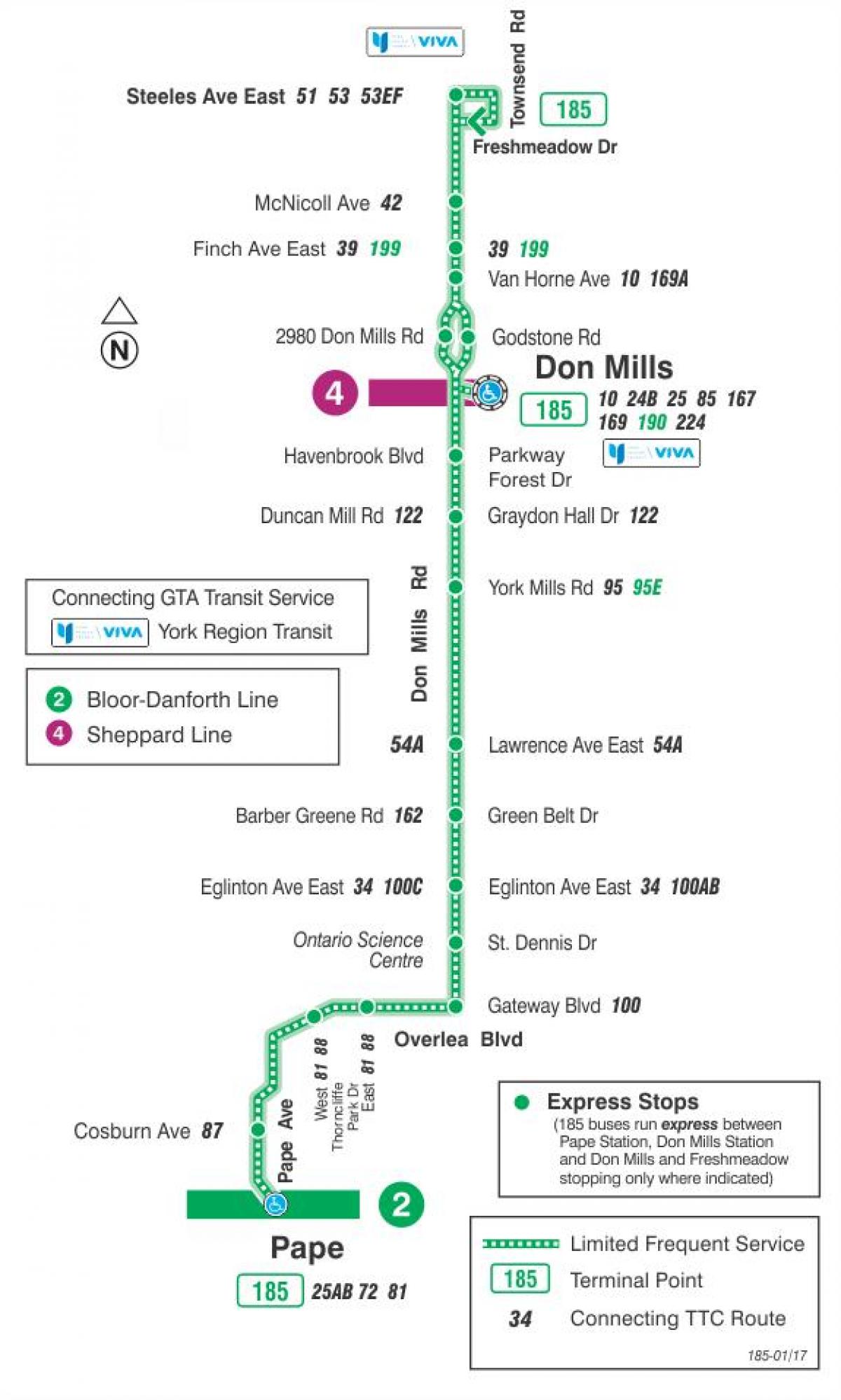 Kart ТТК 185 Don Mills raket avtobus marşrutu Toronto