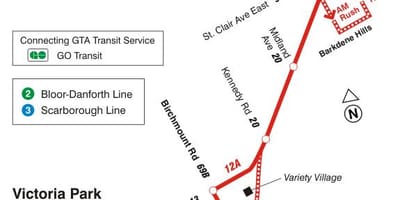 Kart ТТК 12 Kingston-ci avtobus marşrutu Toronto
