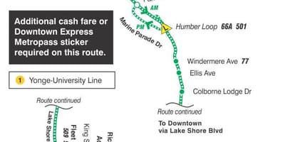 Kart ТТС 145 şəhərinin / Humber bəy Express-avtobus marşrutu Toronto