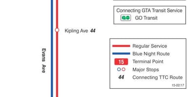 Kart ТТС 15 Evans avtobus marşrutu Toronto