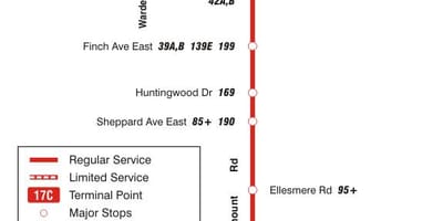 Kart ТТС 17 Birchmount avtobus marşrutu Toronto