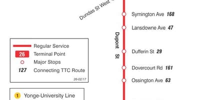 Kart ТТК 26 Düpon avtobus marşrutu Toronto