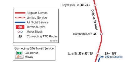 Kart ТТС 30 Ламбтон avtobus marşrutu Toronto