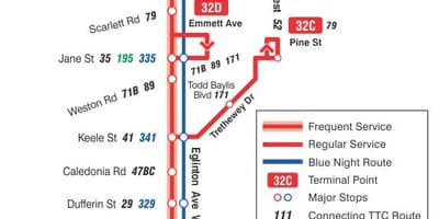 Kart ТТК 32 Эглинтон Uest avtobus marşrutu Toronto