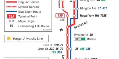Kart ТТС 52 Лоренс Uest avtobus marşrutu Toronto