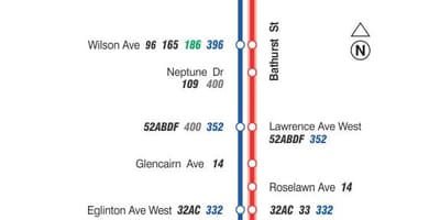 Kart ТТК 7 Батерст avtobus marşrutu Toronto