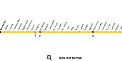 Kart Toronto metro xətti 1 Yanq-Universiteti