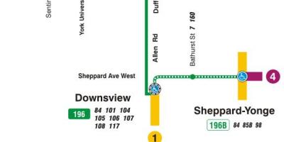 Kart ТТК 196-York universitetinin raket avtobus marşrutu Toronto