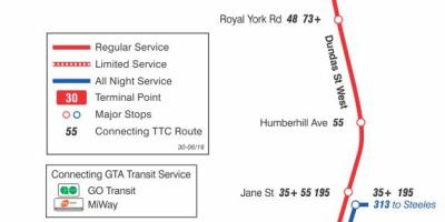 Kart ТТС 30 Ламбтон avtobus marşrutu Toronto