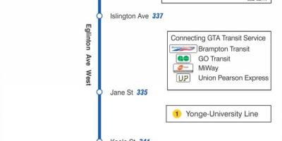 Kart ТТК 332 Эглинтон Uest avtobus marşrutu Toronto